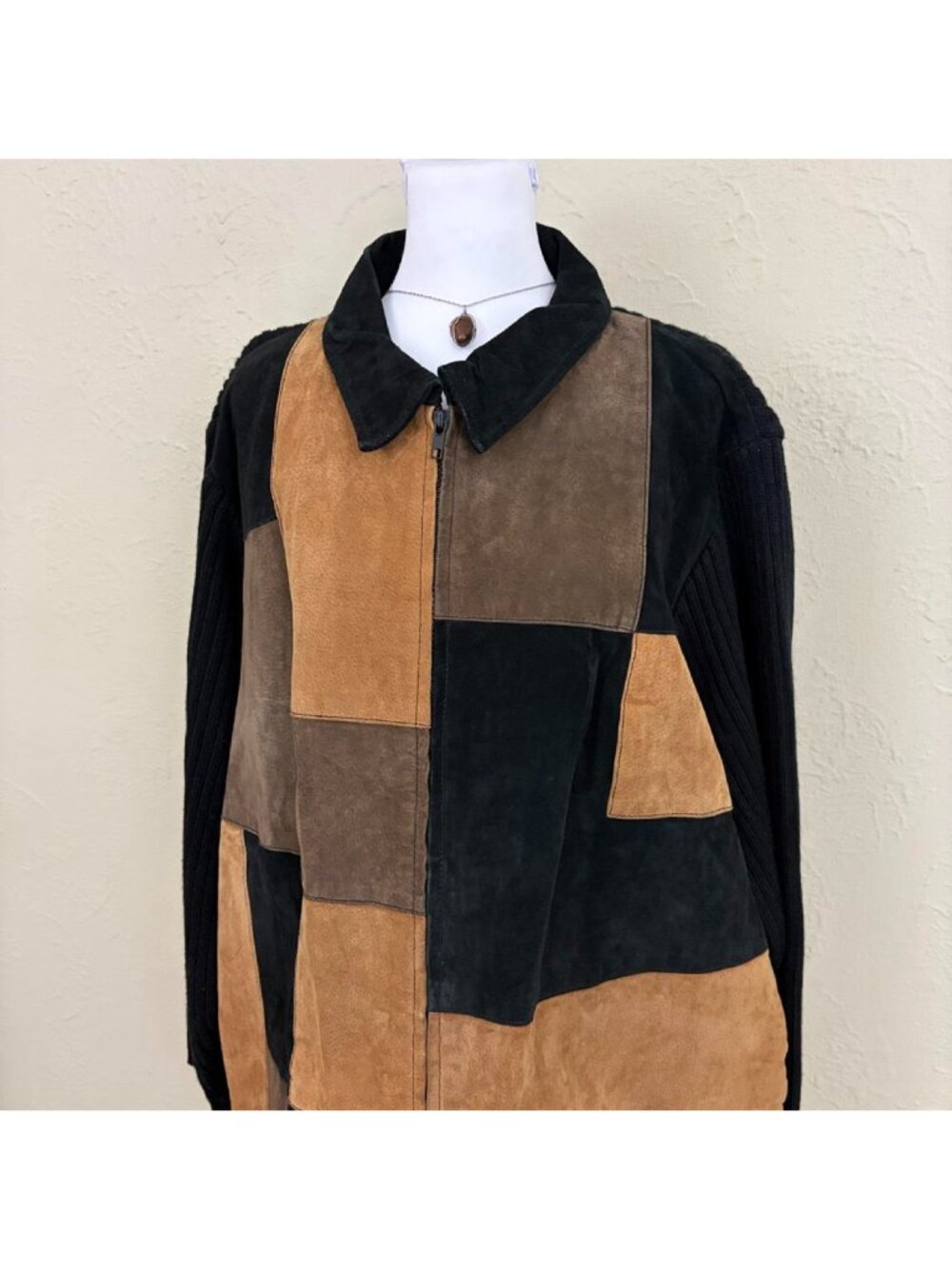 90s suede patchwork plus size boho jacket - Picture 2 of 8